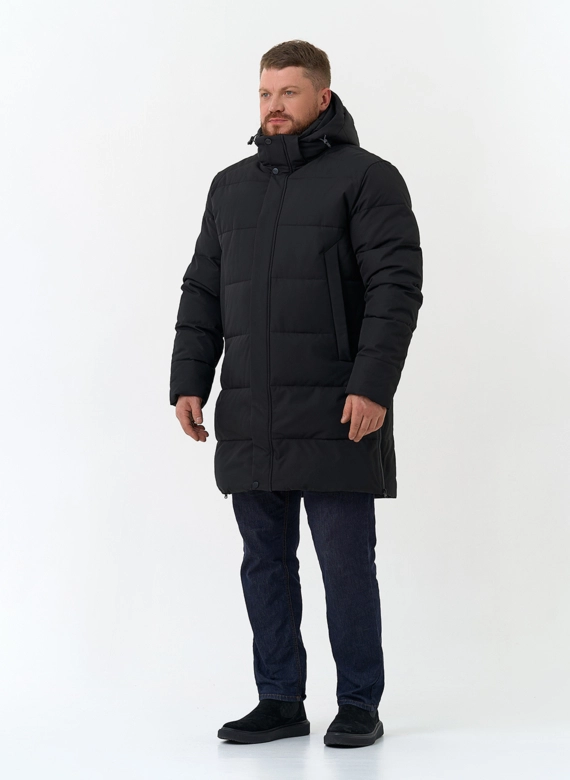 Мужской удлиненный пуховик с капюшоном фото