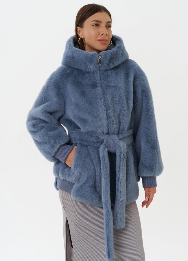 Шуба из эко меха с капюшоном модель № 27788 в кредит