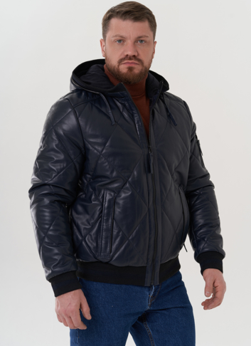 Куртка из натуральной кожи синего цвета