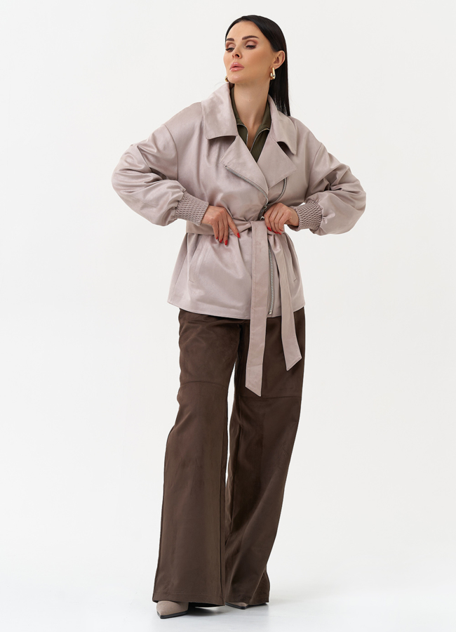 Женская куртка из эко замши с поясом модель № 30058 универмаг малина