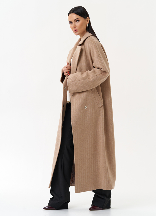 Длинное женское пальто с поясом модель № 29895 универмаг малина