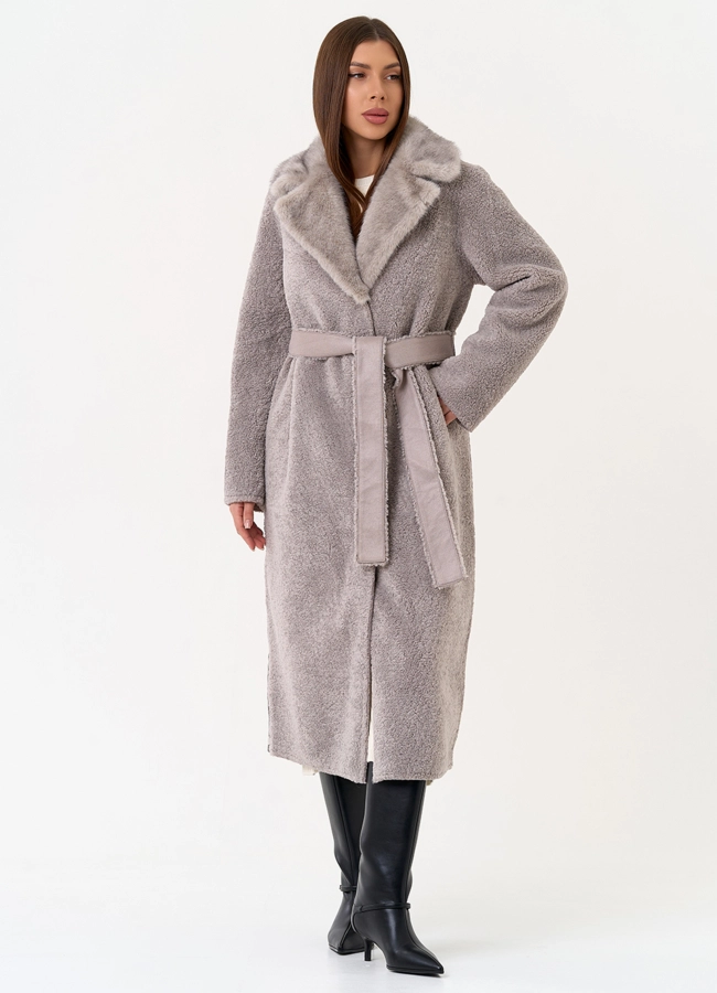 Женская двухсторонняя дубленка из эко замши модель № 31512 универмаг малина