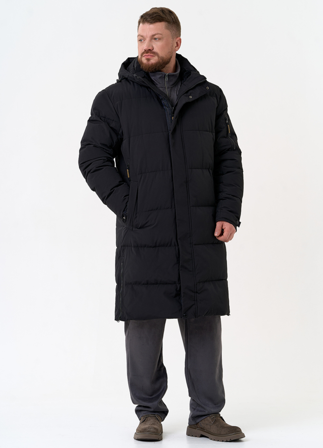 Мужской удлиненный пуховик с капюшоном модель № 31453 универмаг малина