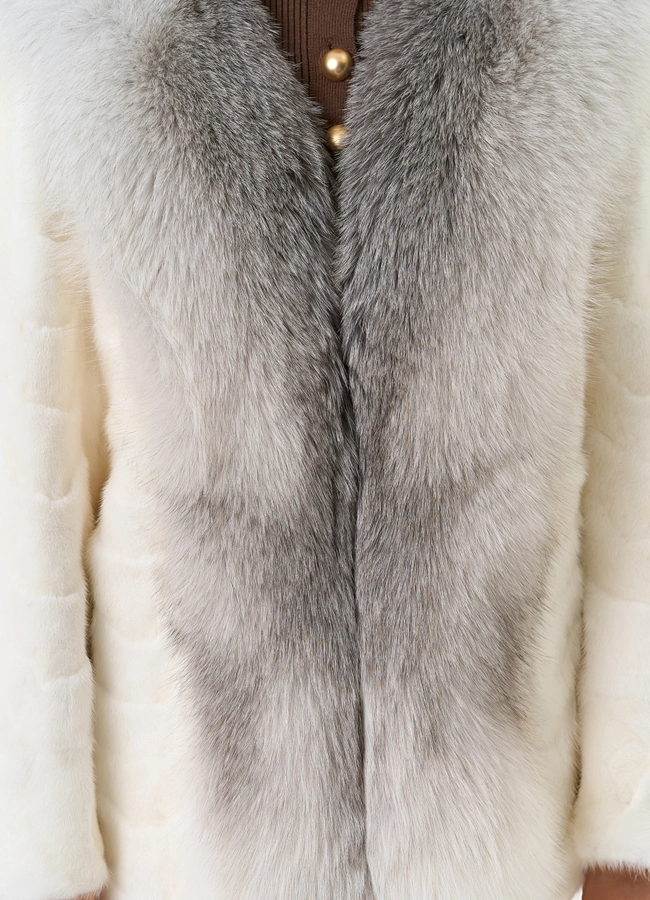 Шуба из норки с отделкой из меха лисы модель № 32205 универмаг малина фото