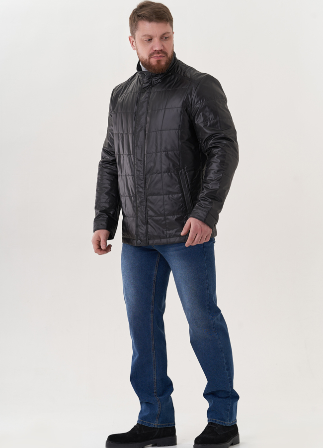 Куртка мужская черного цвета модель № 25627 меха малина