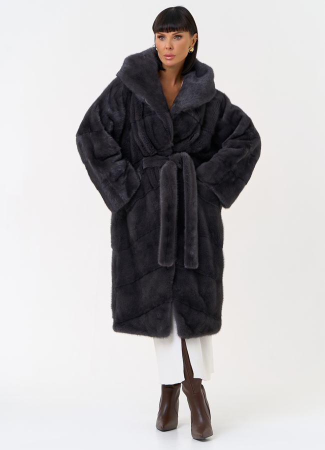 Женская шуба из меха норки с капюшоном модель № 31382 меха малина