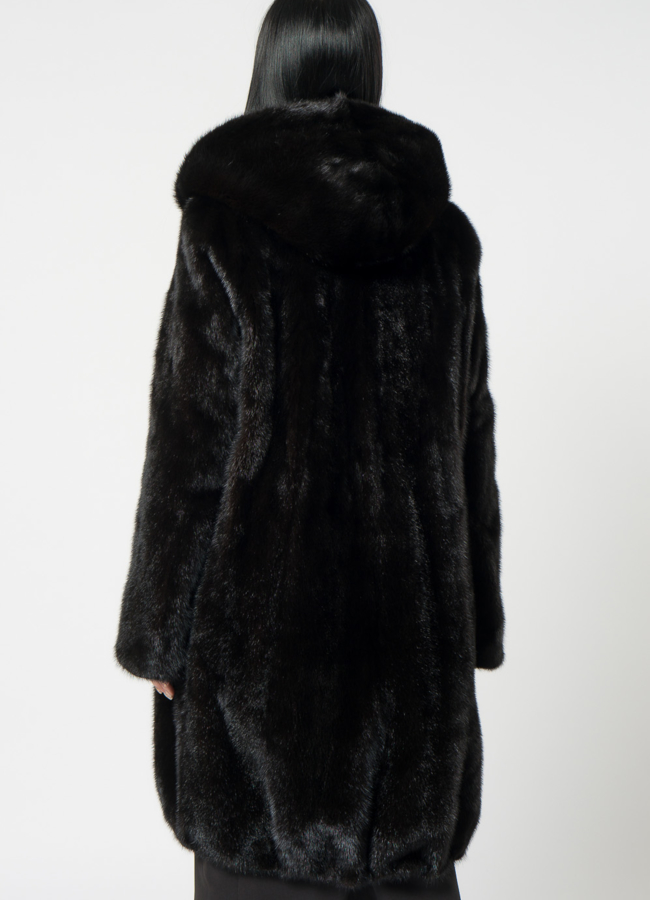 Норковая шуба с капюшоном модель № 25929 в кредит