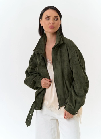 Женская куртка бомбер из эко замши 