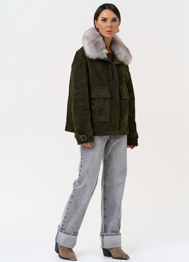 фото Короткий пуховик из натуральной замши модель № 31363