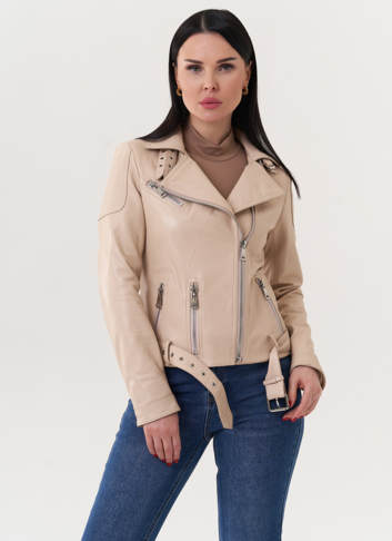 Куртка "косуха" бежевого цвета из натуральной кожи