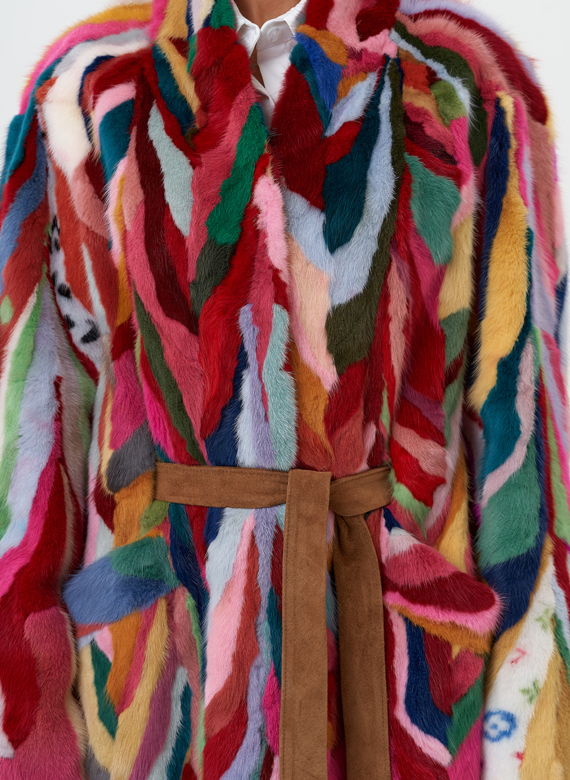 Норковая шуба в стиле пэчворк