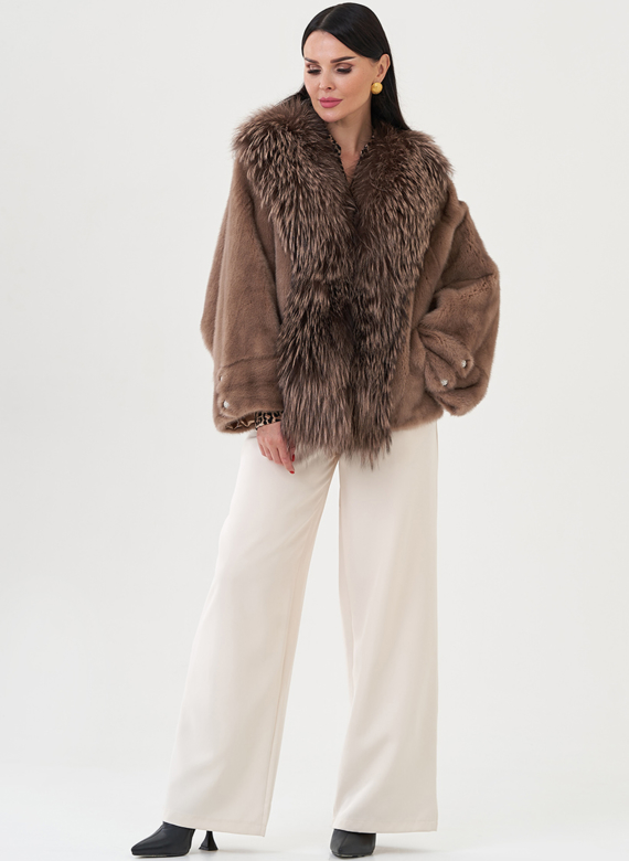 Куртка из норки с отделкой из меха чернобурки 