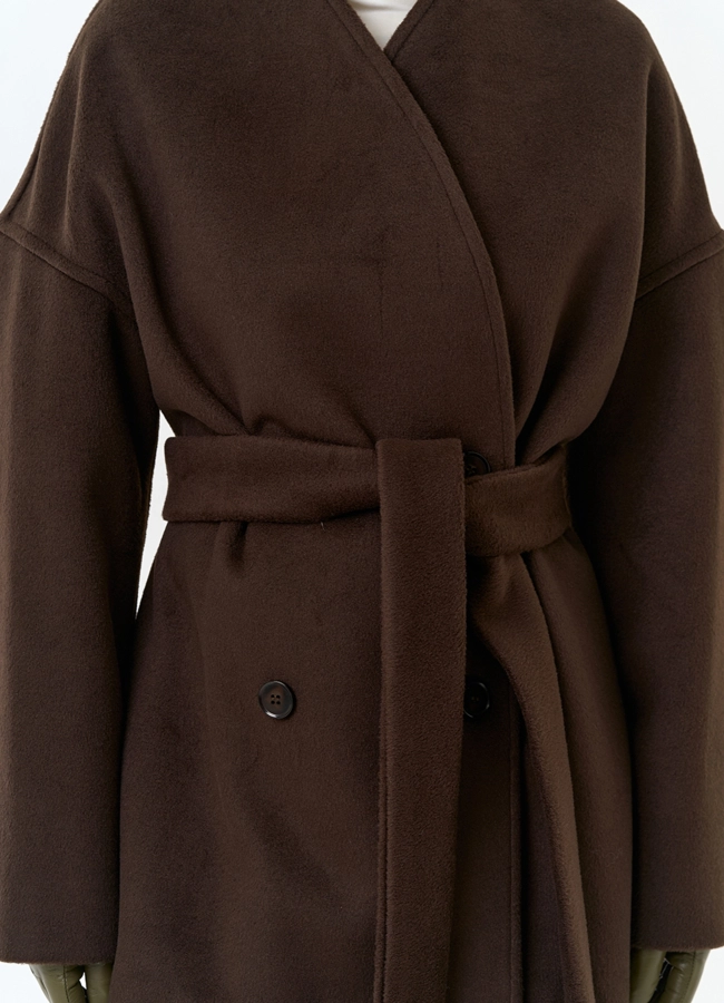 Женское укороченное пальто с поясом модель № 32817 универмаг малина