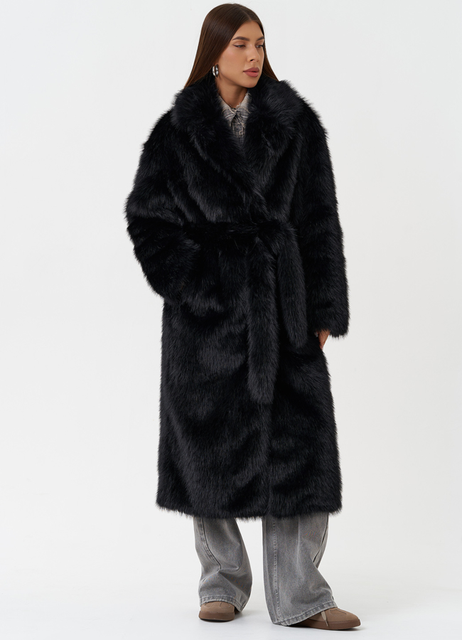 фото Длинное пальто из эко меха под песца модель № 28689