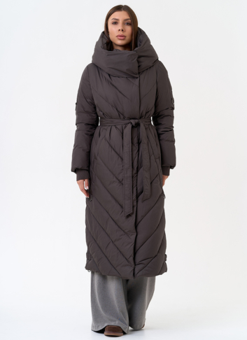 Женский длинный пуховик с капюшоном