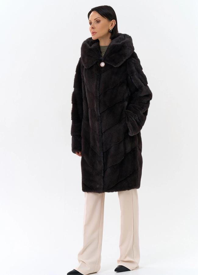 Норковая шуба с капюшоном модель № 25605 в рассрочку