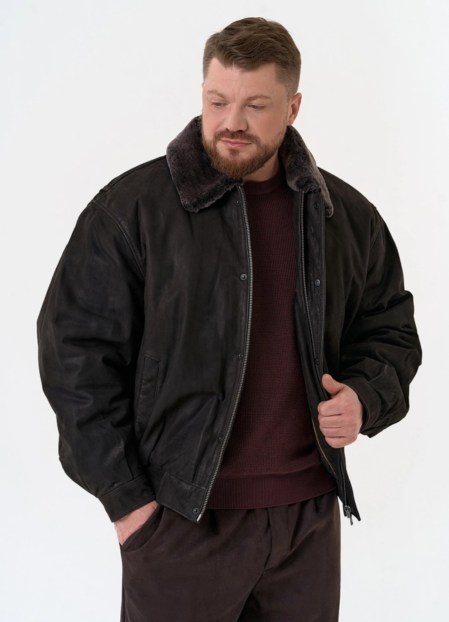 Куртка пилот из натуральной кожи с отделкой из овчины модель № 31659 в рассрочку