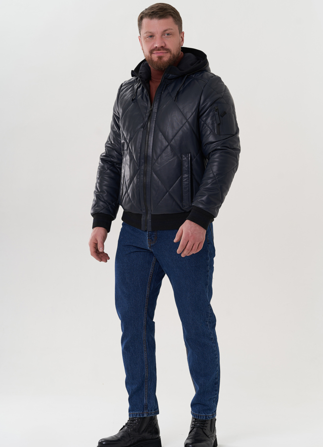 фото Куртка из натуральной кожи синего цвета модель № 26698