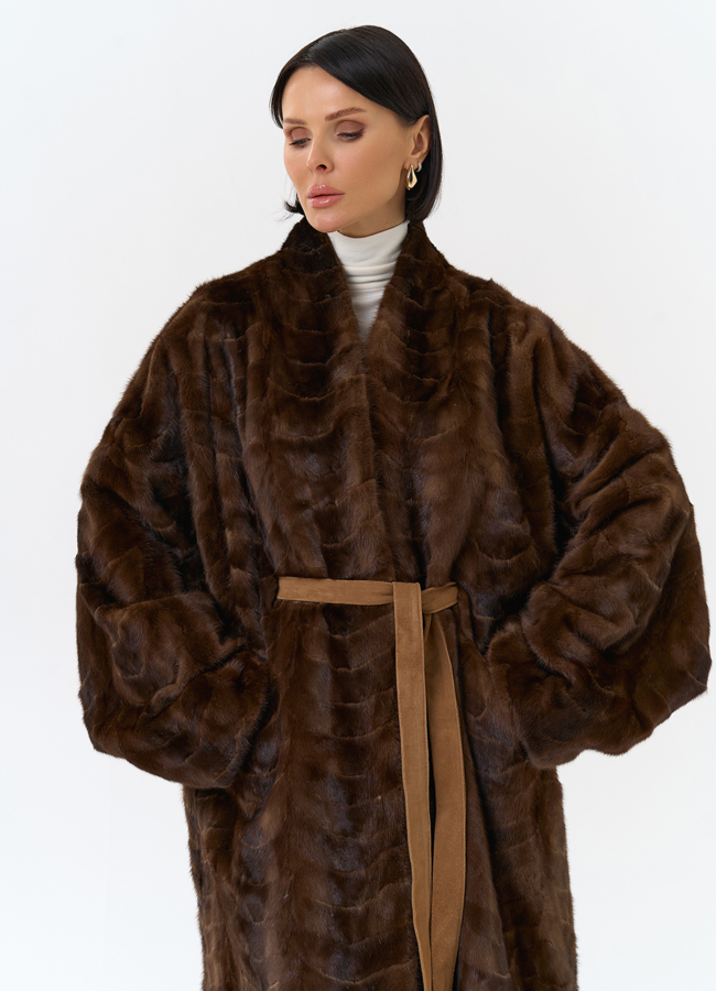 Шуба из меха норки с поясом модель № 31184 универмаг малина